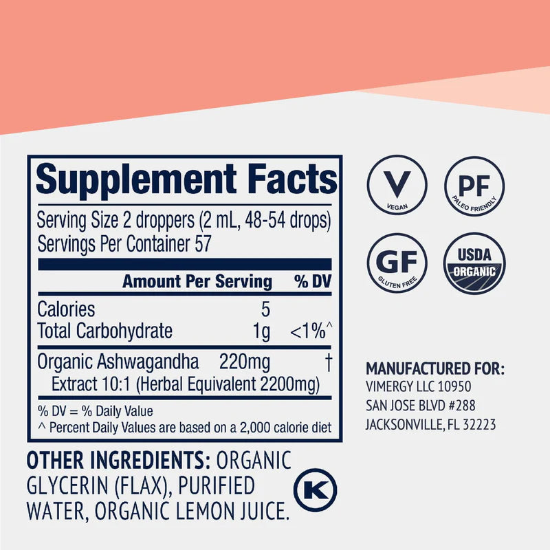 Vimergy Organic Liquid Ashwaganda – 115 ml