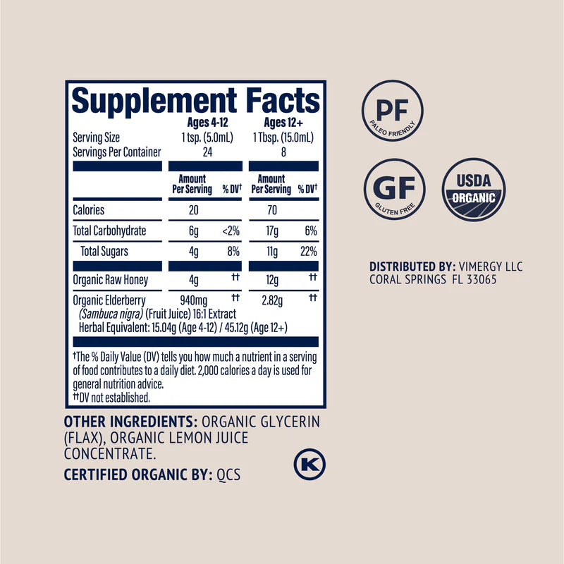 Vimergy Soothe Wise* Elderberry & Raw Honey Síróp